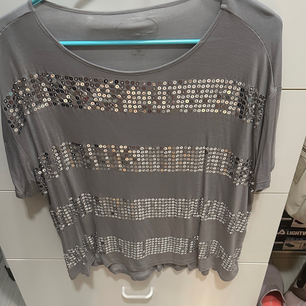INC International Concepts Gray Sequin Blouse